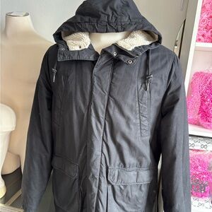 Divided Charcoal Hooded Men's Raincoat